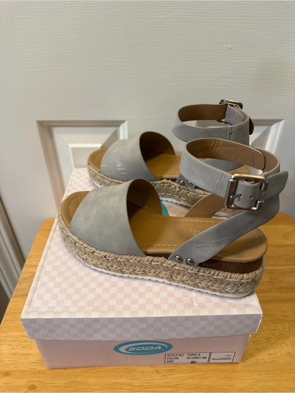 Soda Grey Ankle-Strap Espadrille Platform Sandals